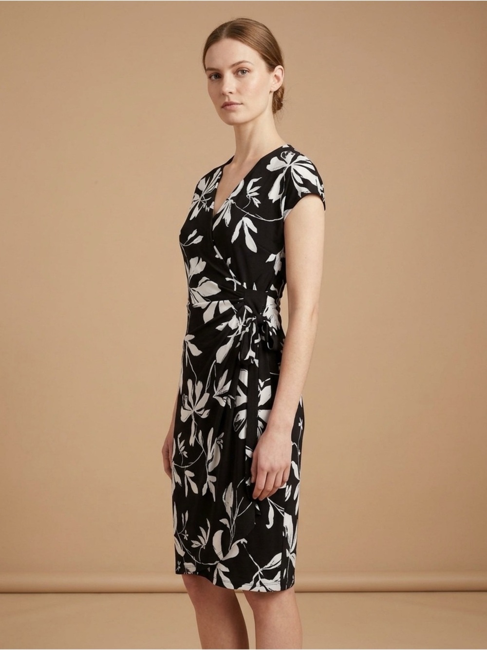 ❤️Price Drop❤️Elegant Black and White Floral Wrap Dress - Picture 16 of 16